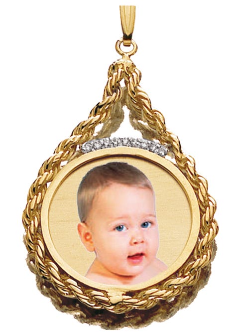 Roped Round with 9 Diamonds Photo Engraved Pendant