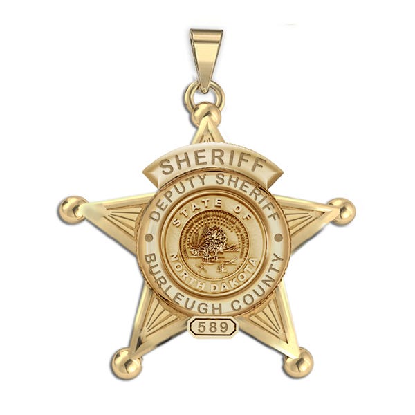 Personalized 5-Point Star North Dakota Deputy Sheriff Badge with Rank, Number & Dept.