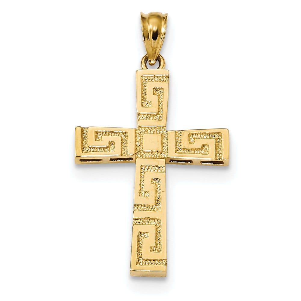 14K Polished Greek Key Cross Pendant