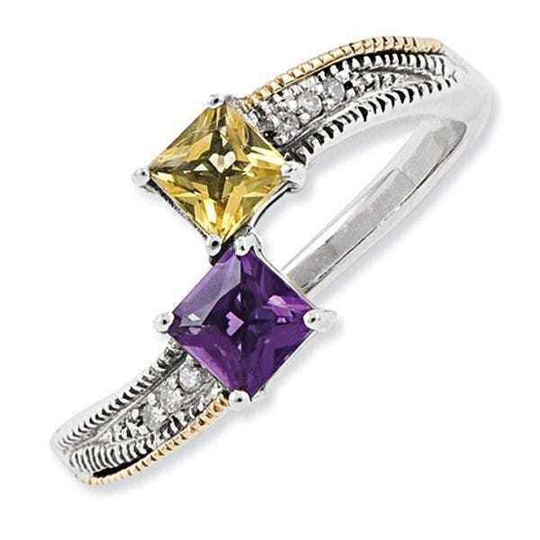 Sterling Silver & 14K Two-Stone Antiqued Mother's Ring