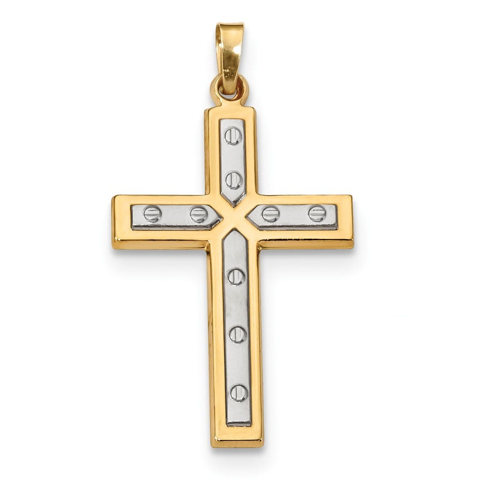 Polished And Satin Inset-Rounds Cross Pendant