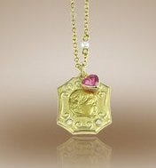 Octagon Shaped Framed Pendant with Diamonds & Pink Sapphire