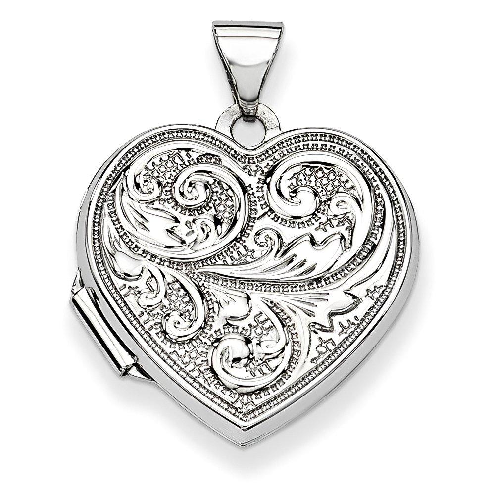 14K White Gold Floral Heart Photo Locket