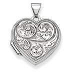 14K White Gold Floral Heart Photo Locket