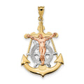 14K Tri-Color Mariner Anchor-Base Crucifix Pendant