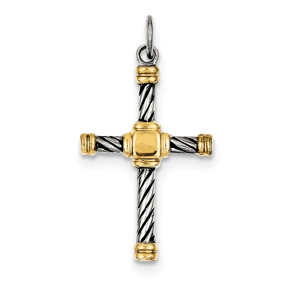 Sterling Silver Antiqued And 18K Gold-Plated Cross Pendant