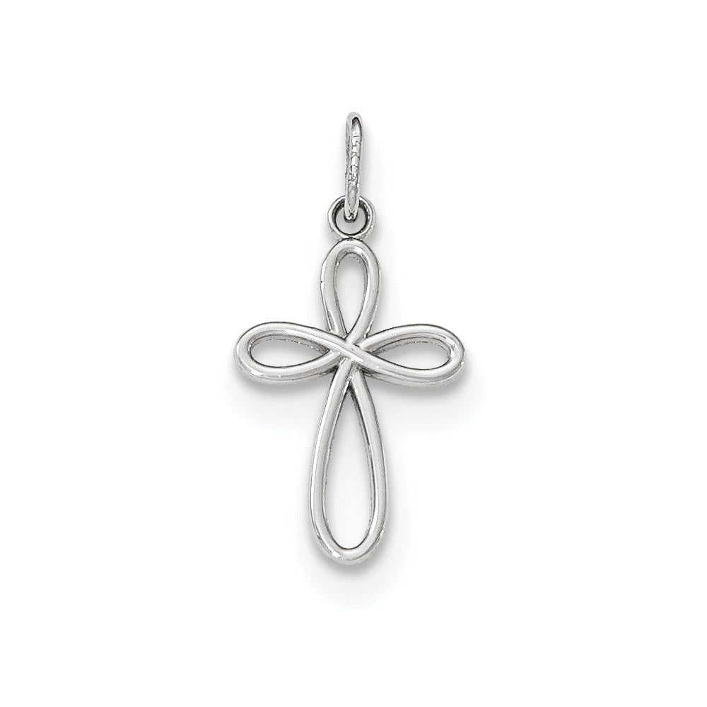 14K White Gold Polished Small Ribbon Cross