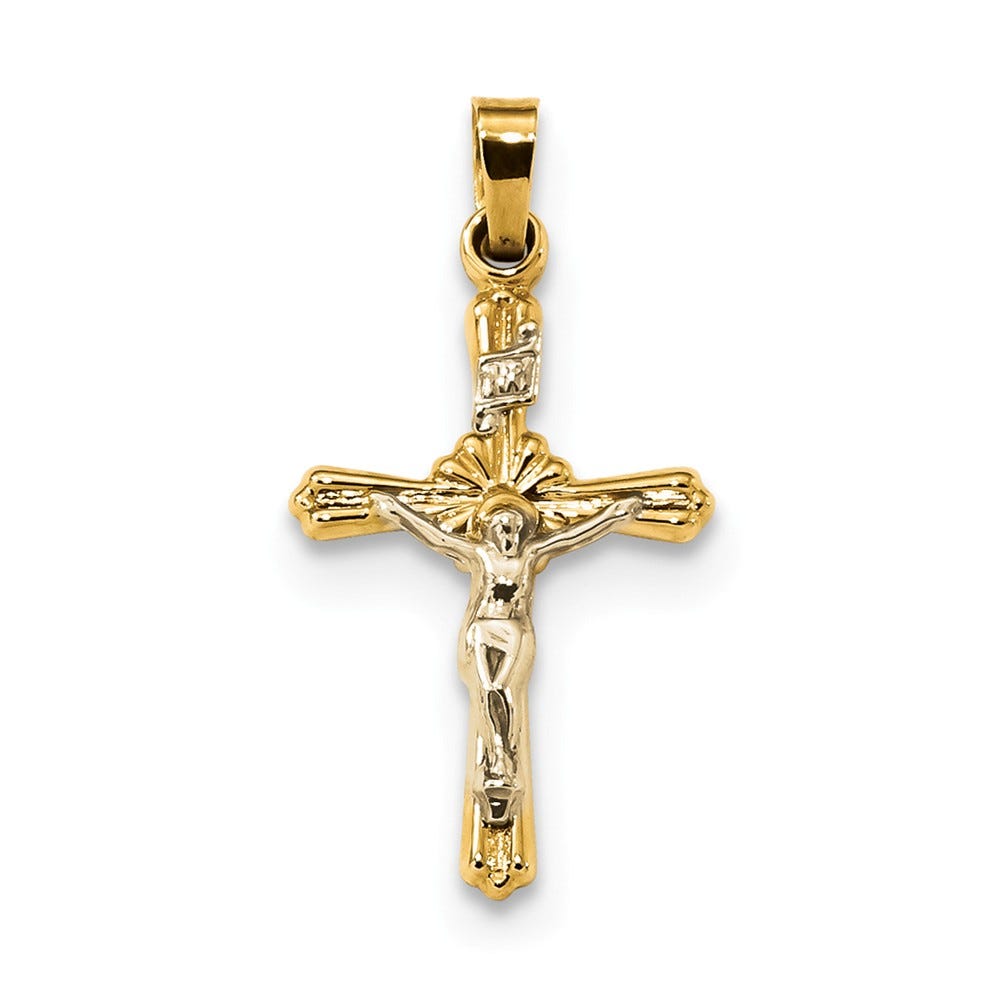 14K Two Tone Flower Center Inri Crucifix Pendant