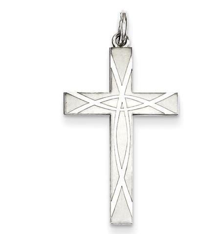 Sterling Silver Geometric Laser-Designed Cross Pendant