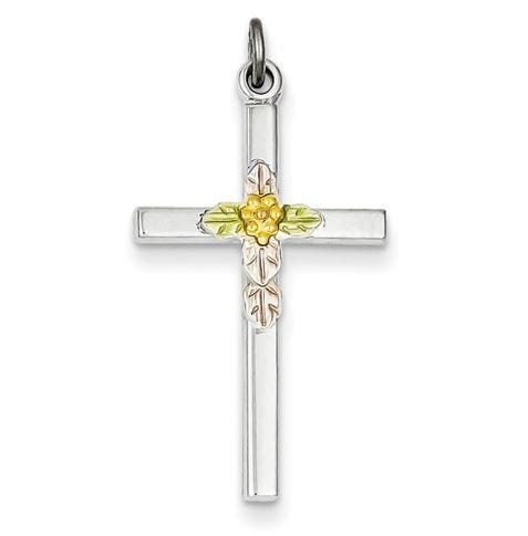 Sterling Silver Polished Epoxy And Gold Plated Cross Pendant