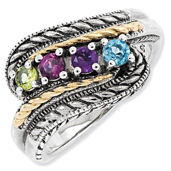 Sterling Silver & 14K Four-Stone Antiqued Mother's Ring
