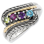 Sterling Silver & 14K Four-Stone Antiqued Mother's Ring
