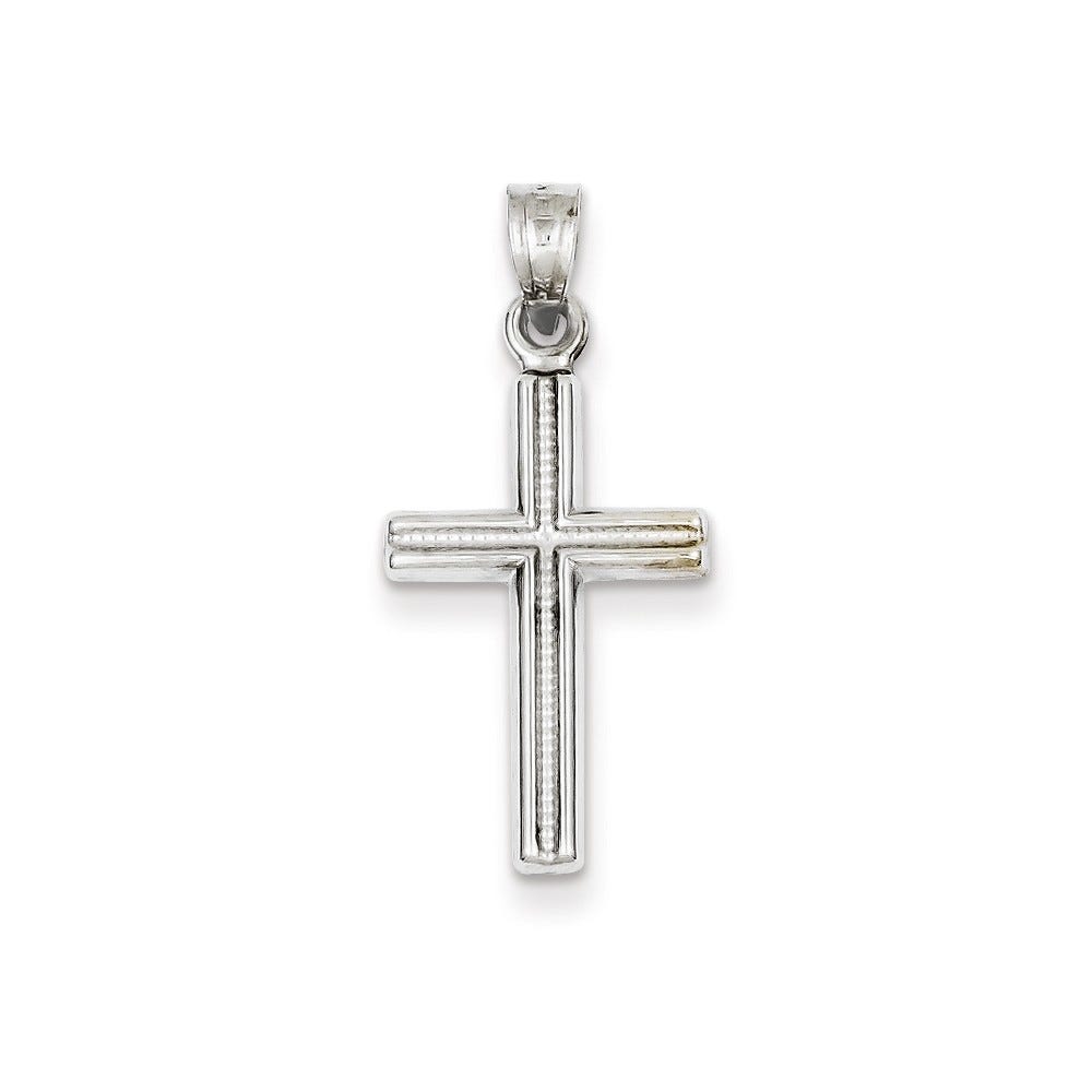14K White Gold Double-Outline Cross Pendant