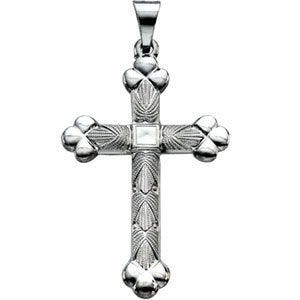 14K White Gold Budded-Tip Cross Pendant
