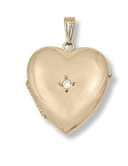 Solid 14K Yellow Gold Heart Photo Locket With Diamond