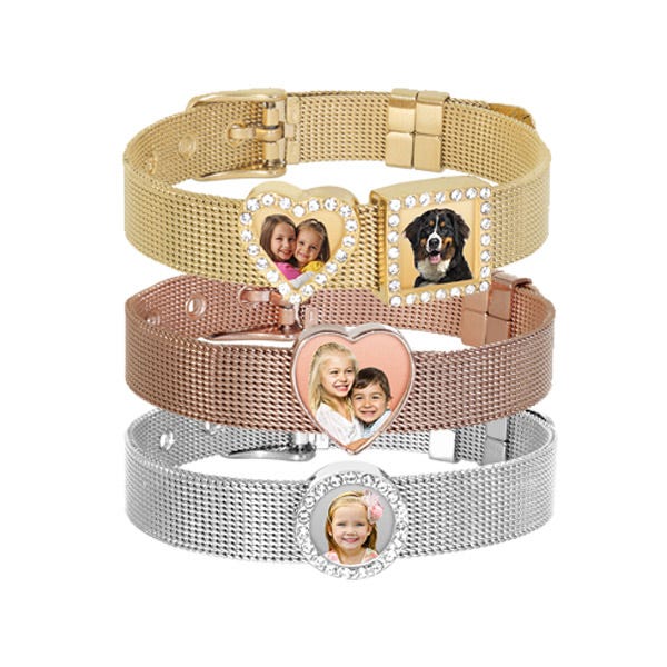 Photo Engraved Mesh Charm Bracelet