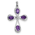 Sterling Silver Amethyst And Diamond Cross Pendant