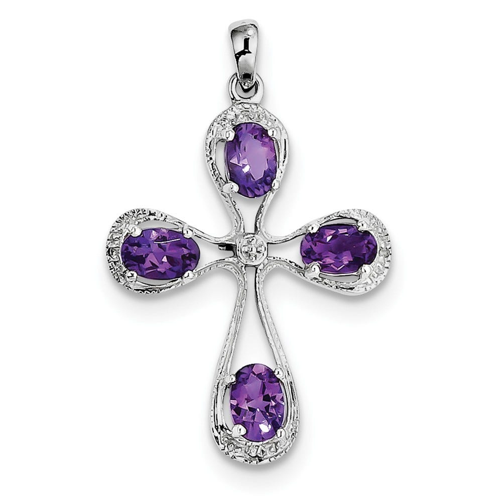 Sterling Silver Amethyst And Diamond Cross Pendant