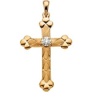 Trefoil-Ends Cross Pendant With Diamond