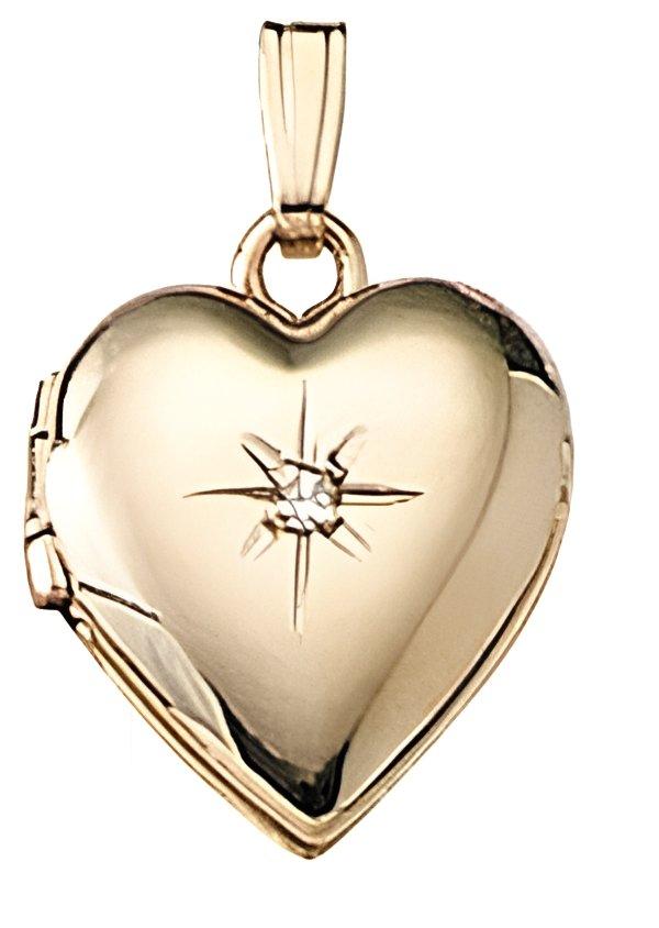 Solid 14K Yellow Gold Heart Locket With Diamond