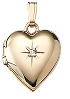 Solid 14K Yellow Gold Heart Locket With Diamond