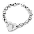 Sterling Silver Custom Footprint Heart Bracelet
