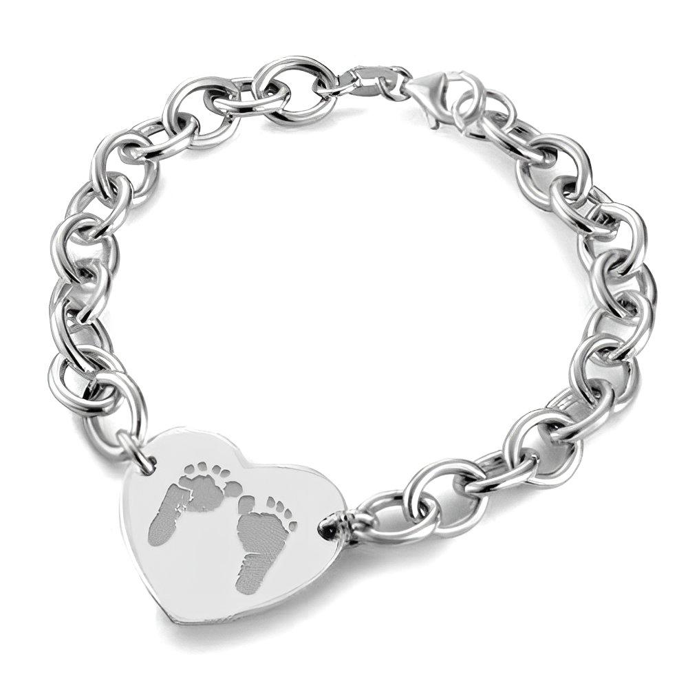 Sterling Silver Custom Footprint Heart Bracelet