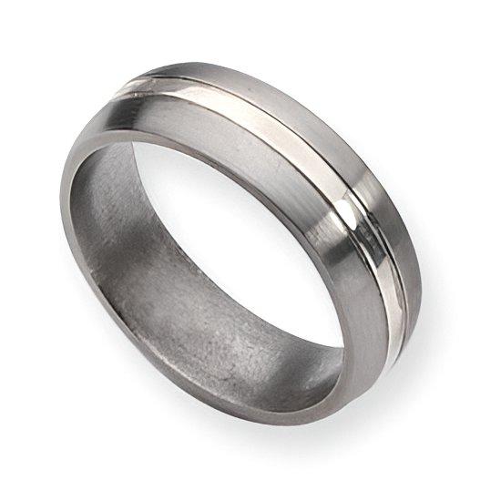 Titanium Grooved Approx. 0.28 Inch Satin and Sterling Silver Polished Wedding Band