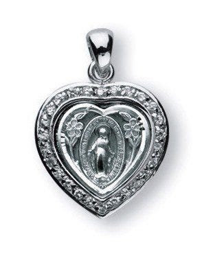 Sterling Silver Miraculous Medal With Cubic Zirconias
