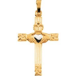 Two Tone Gold Claddagh Cross Pendant