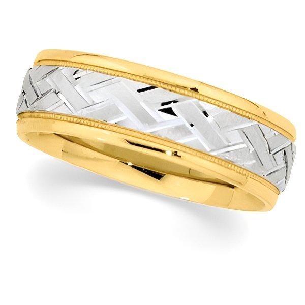 14K Two-Tone Approx. 0.28 Inch Design-Etched Wedding Band