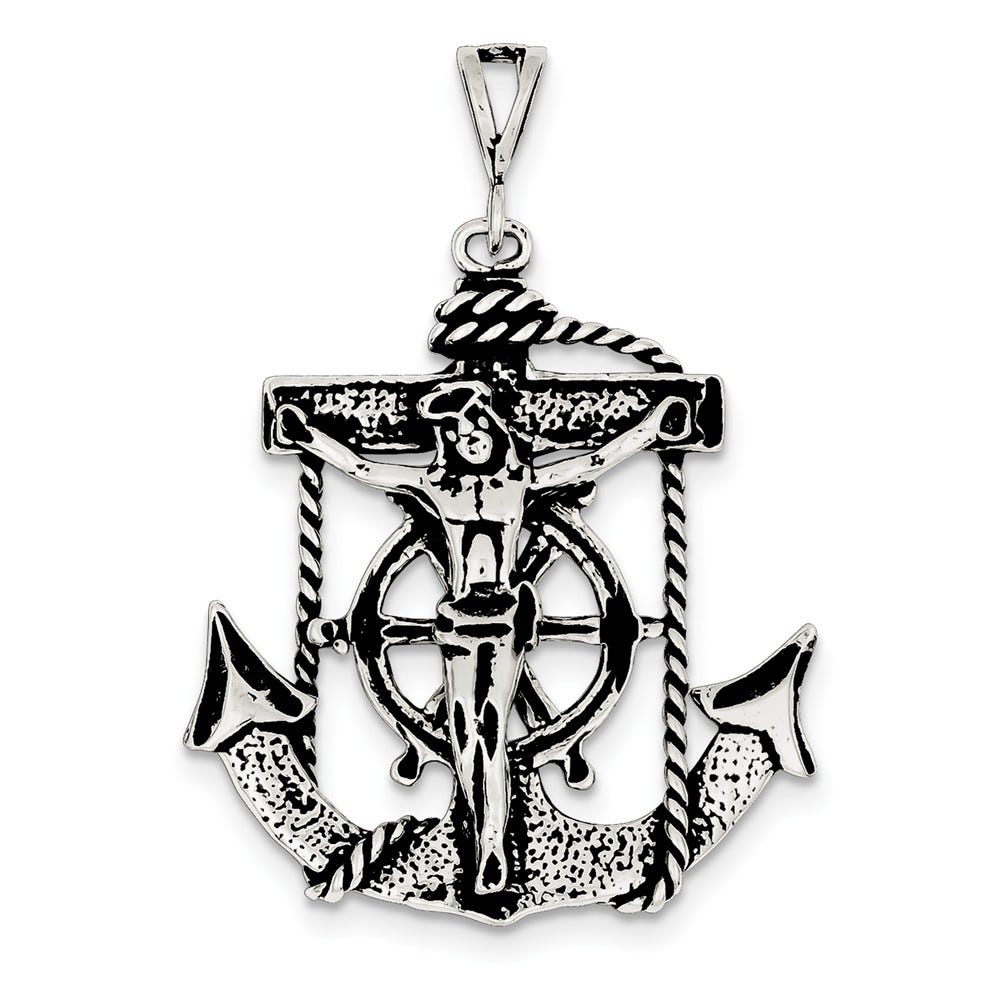 Antiqued Mariner Anchor-Backed Crucifix Charm