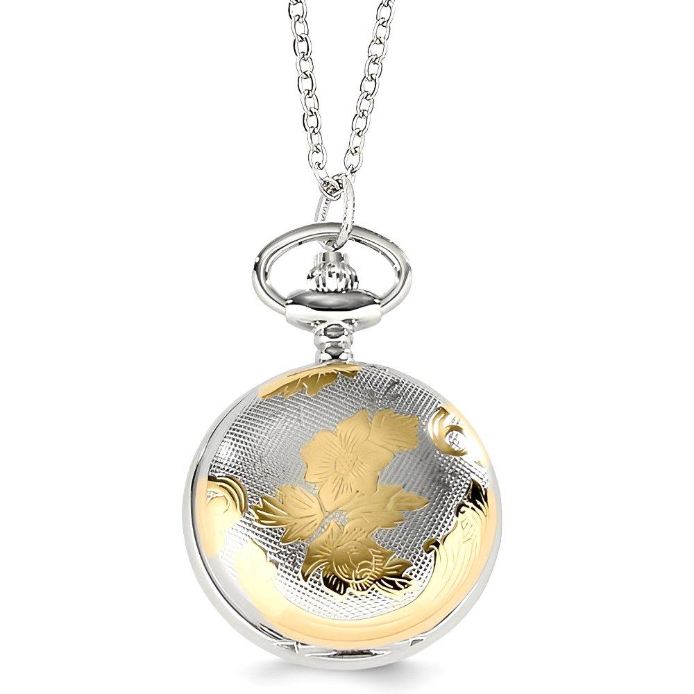Charles Hubert Women's Two Tone Floral Design Necklace Watch