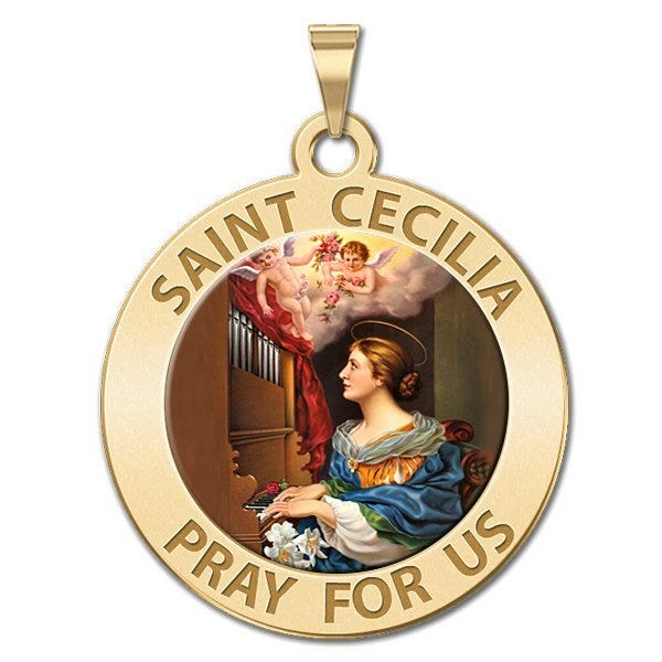 Saint Cecilia Round Color Religious Medal (Piano Organ)