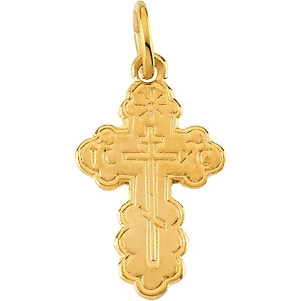 14K Yellow Gold Die Struck Orthodox Cross Pendant