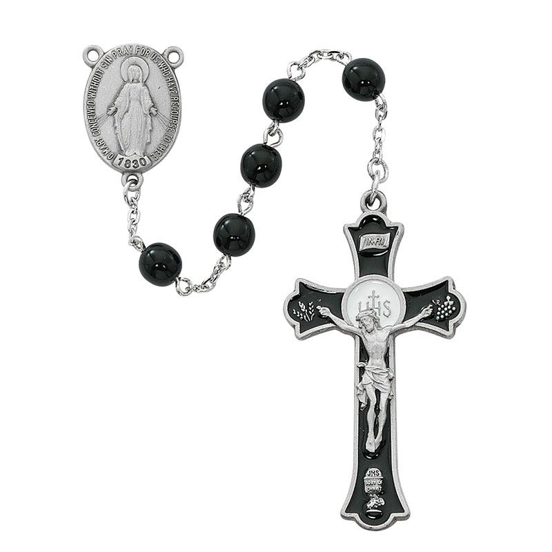 Pewter Black Glass Rosary