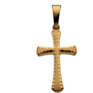 14K Yellow Gold Beaded Border Cross Pendant