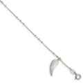 Sterling Silver Polished Wing Dangle Anklet with 1 Inch Ext.