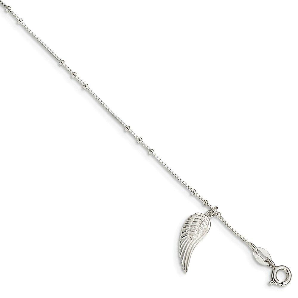 Sterling Silver Polished Wing Dangle Anklet with 1 Inch Ext.