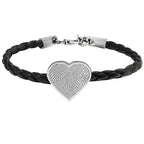 Fingerprint Leather Rope Bracelet w/ Stainless Steel Heart Charm