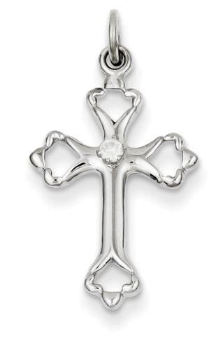 Sterling Silver Budded Cross Cz Charm