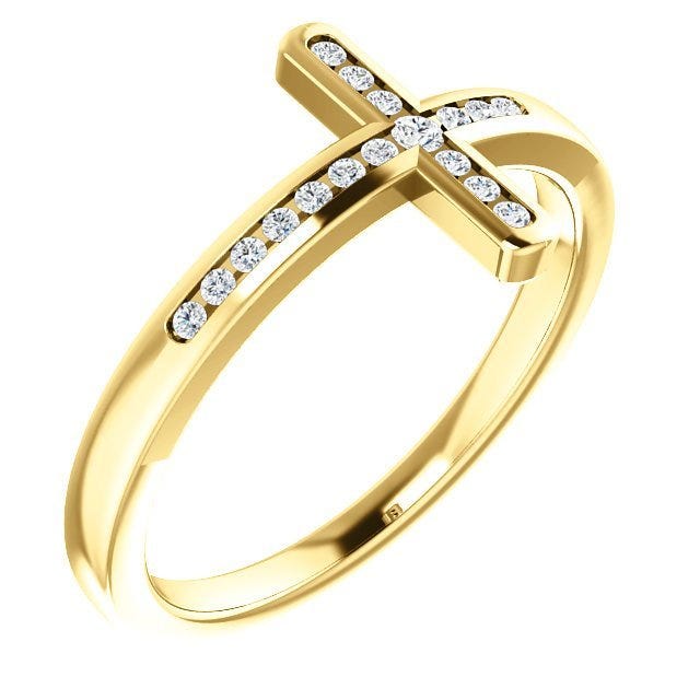 1/10 Ctw Diamond Sideways Cross Ring