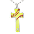 Softball Stitch Enameled Cross Pendant with Number
