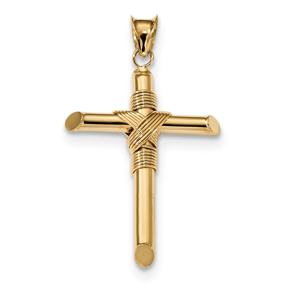Polished Tube Wrapped Center Cross Pendant