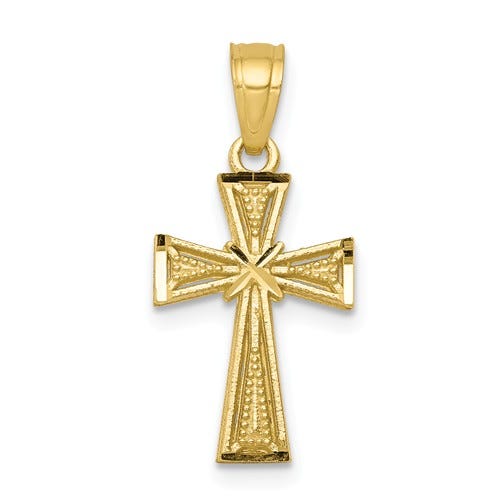 10K Starburst-Center Cross Pendant