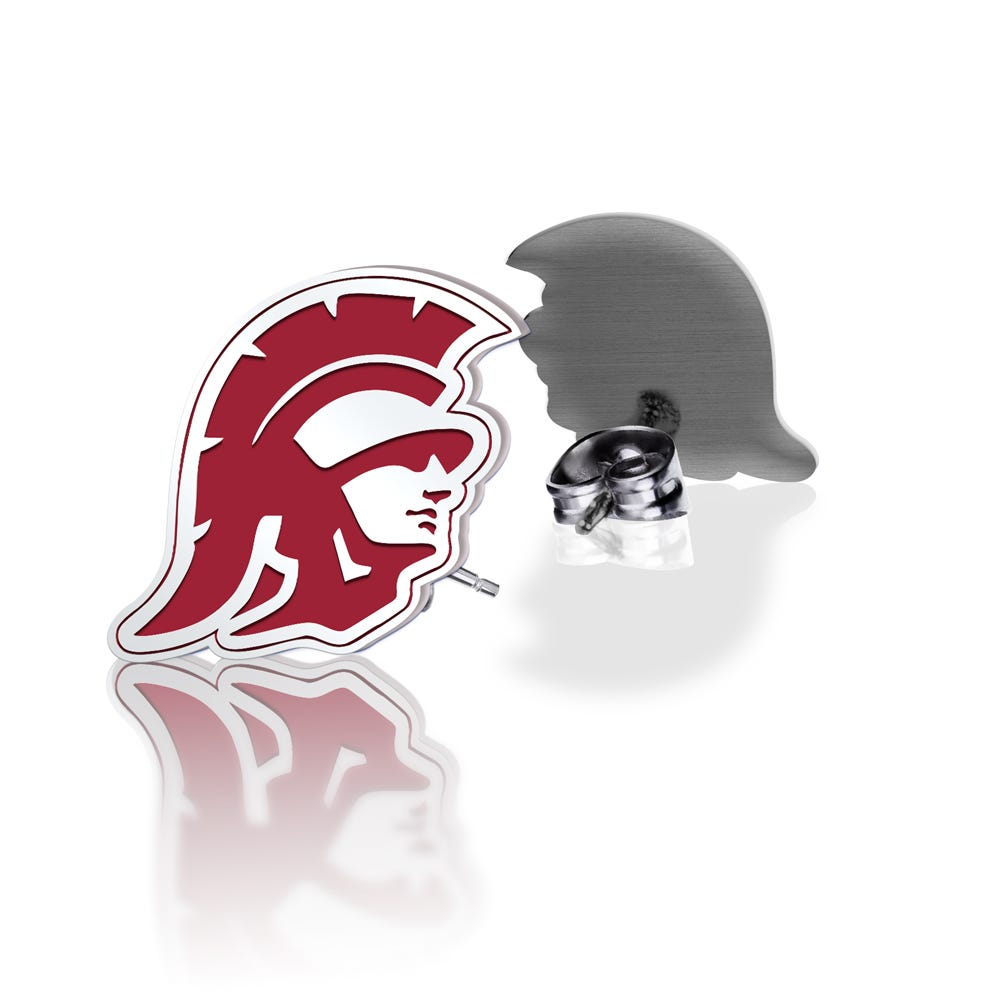 Pair of Usc Color Enamel Trojan Head Earrings