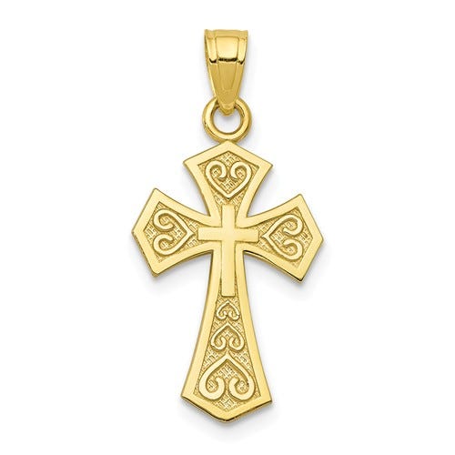 10K Gold Plated Scroll-Accented Cross Charm
