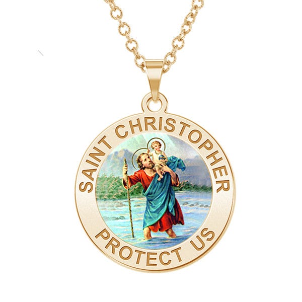 Saint Christopher Round Religious Medal - "Color"