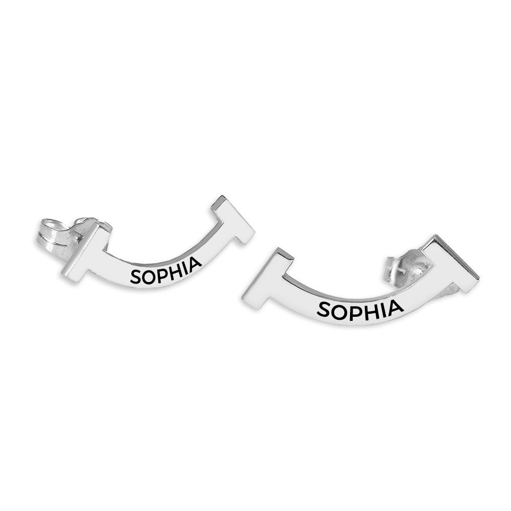 Pair of Smiley Climber Name Earrings