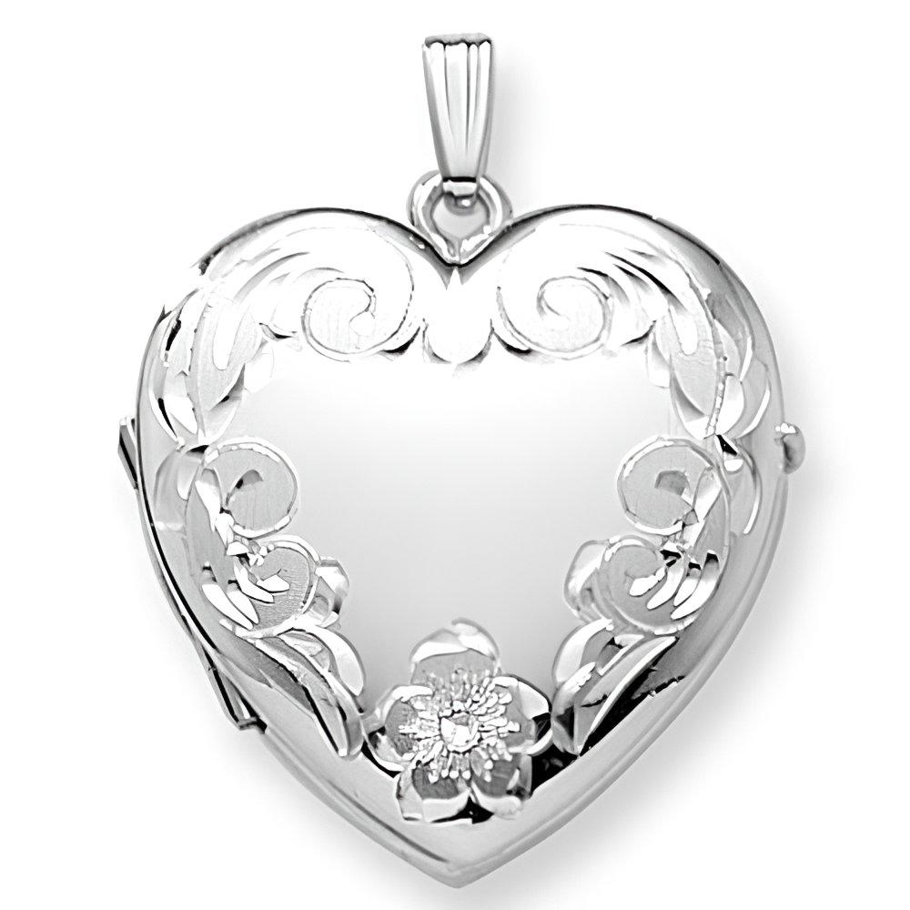 14K White Gold Floral Heart Four Photo Locket